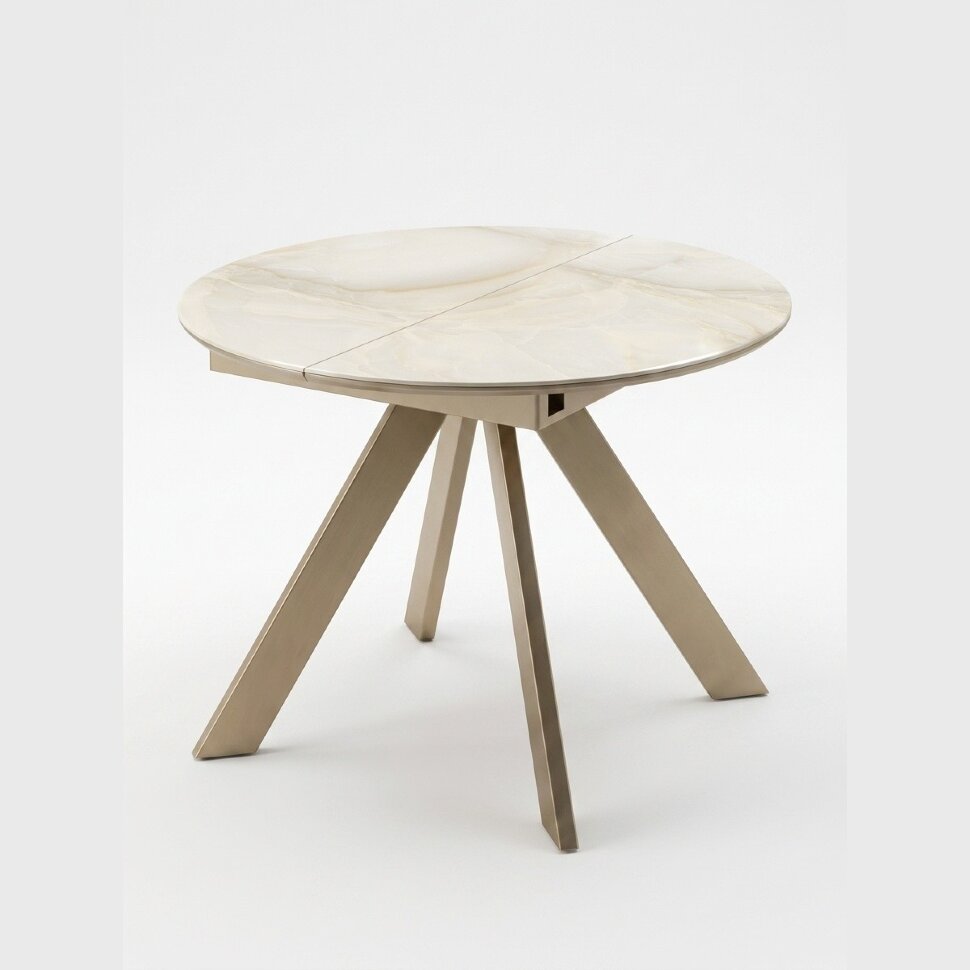 Стол БОНЖУР 100 см - 140 см круглый раскладной, цвет ONYX SOFT CREAM, керамика / ШАМПАНЬ каркас Стол БОНЖУР 100 см - 140 см круглый раскладной, цвет ONYX SOFT CREAM, керамика / ШАМПАНЬ каркас